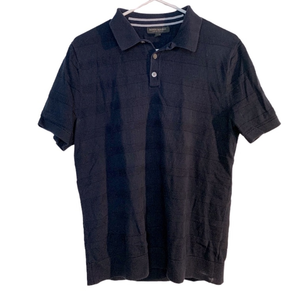 Banana Republic Sweater Knit Polo, Lined Navy Blue, 100% Supima Cotton, size M